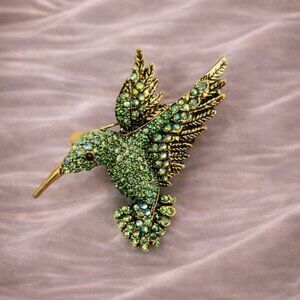 Hummingbird Green Crystal Pin Brooch